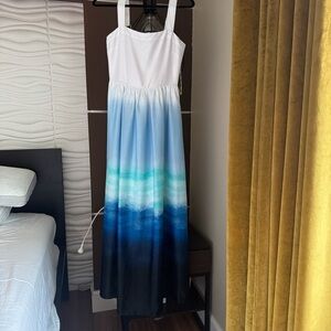 DKNY White and Blue Gradient Maxi Dress